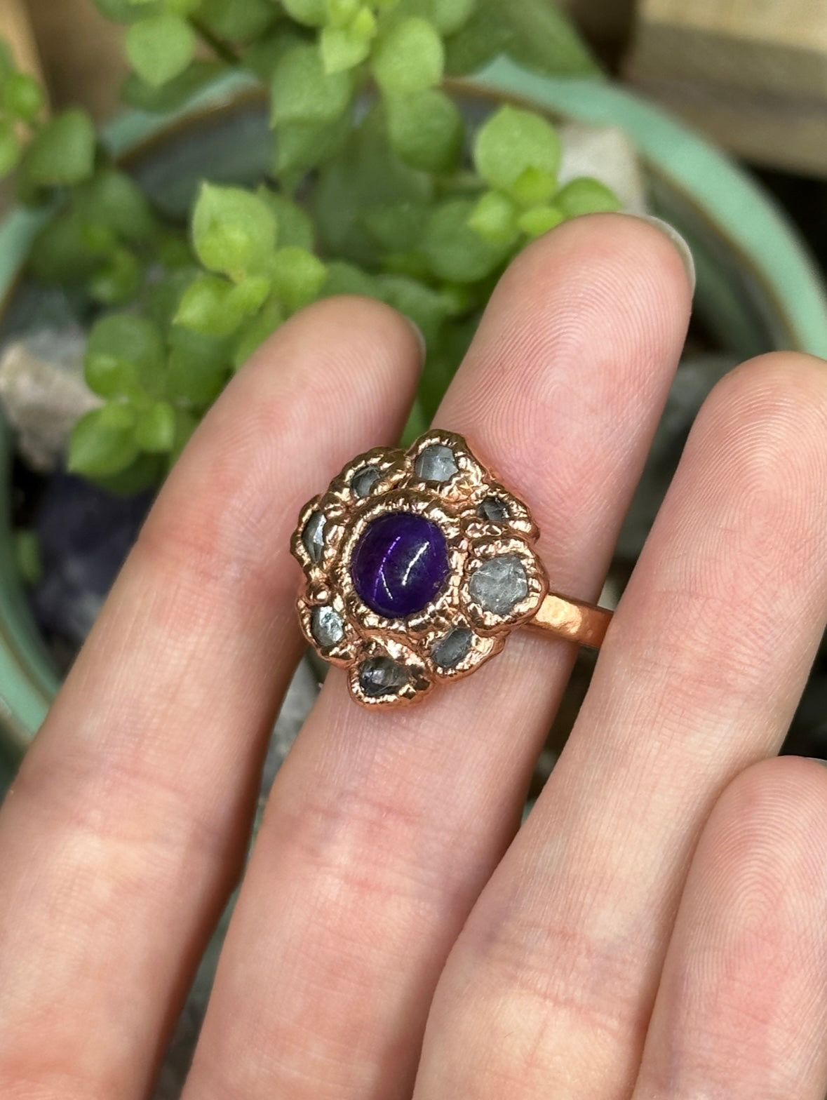 Amethyst and Herkimer Diamond ring