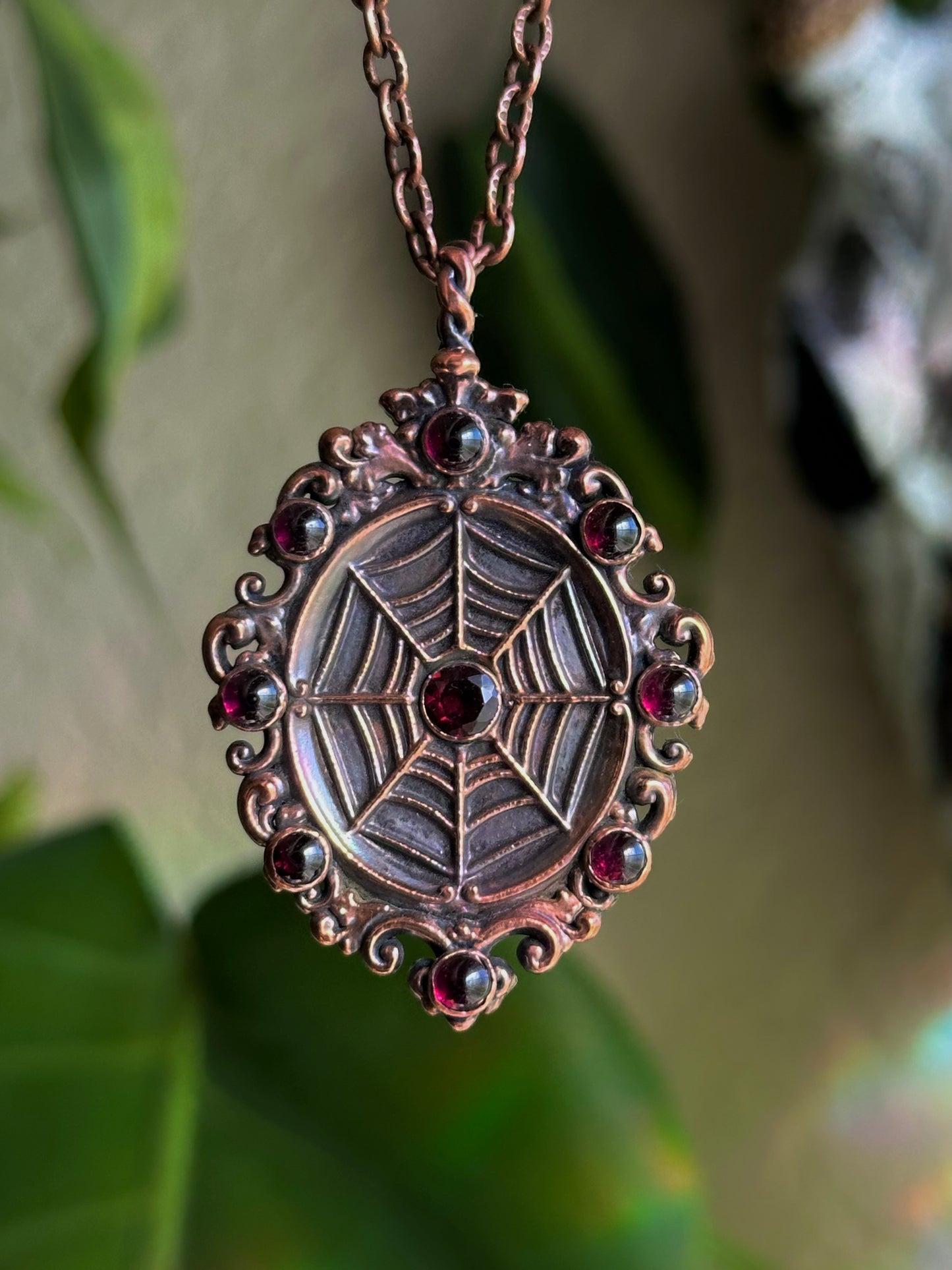 Garnet Spider Antique Frame Matching Pendants