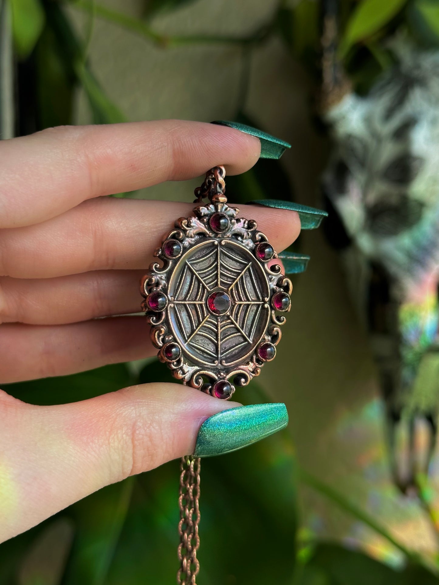 Garnet Spider Antique Frame Matching Pendants