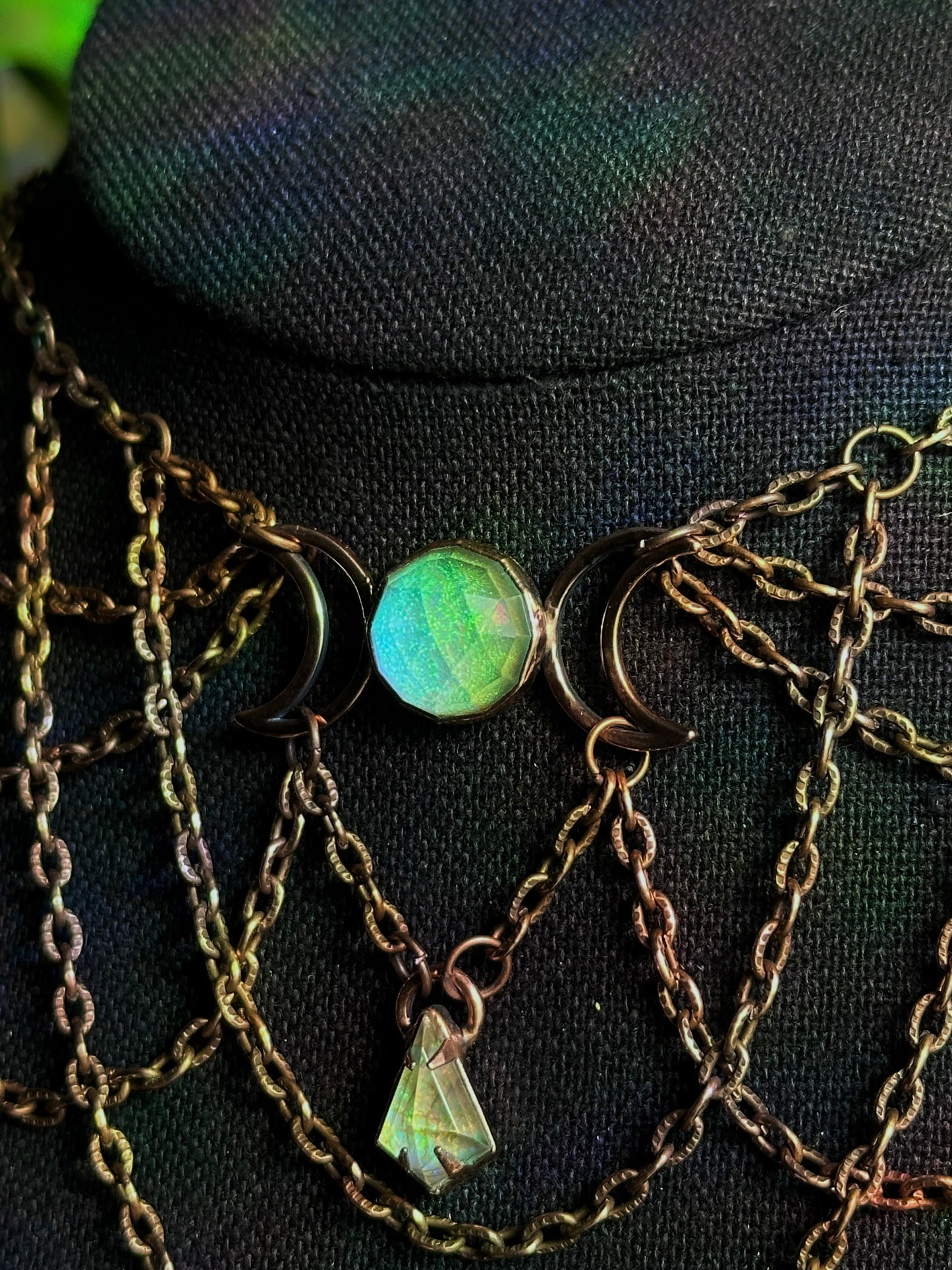Sterling opal triple moon choker