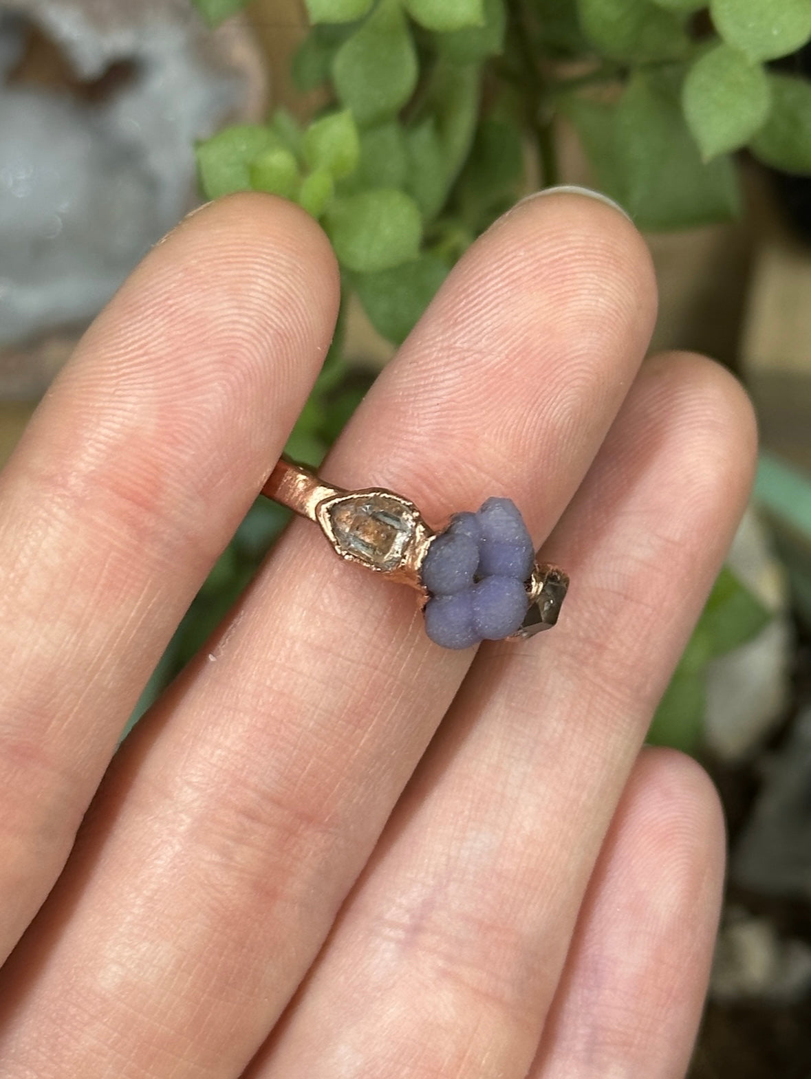 Grape Agate and Herkimer Diamond ring