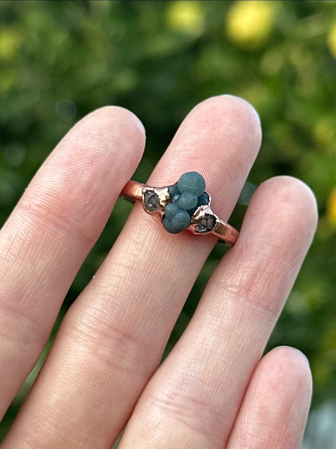 Grape Agate and Herkimer Diamond ring