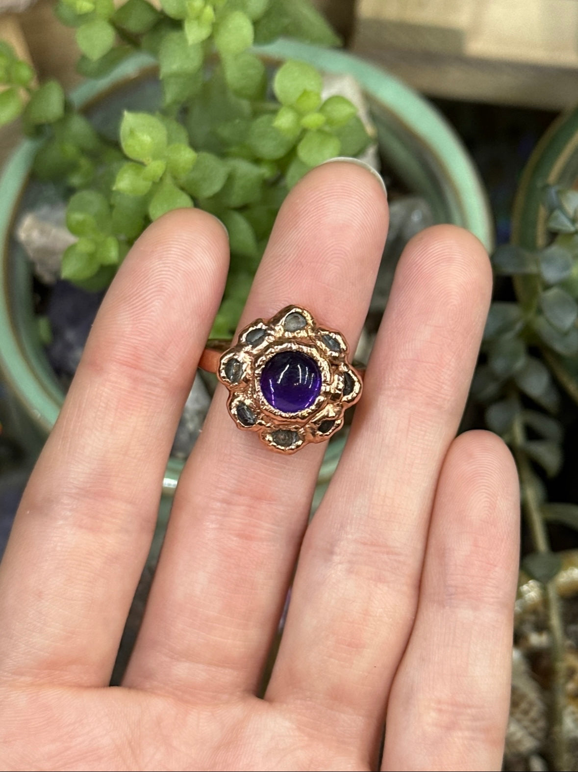 Amethyst and Herkimer Diamond ring