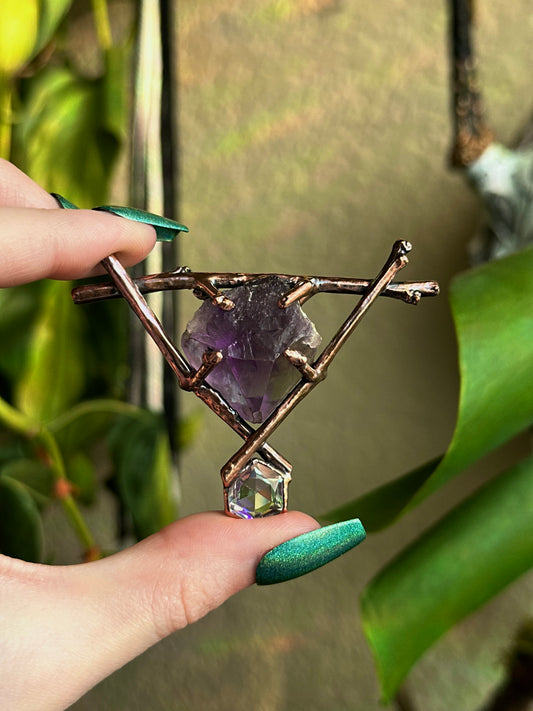 Amethyst and Aura Quartz Forest Fae Amulet