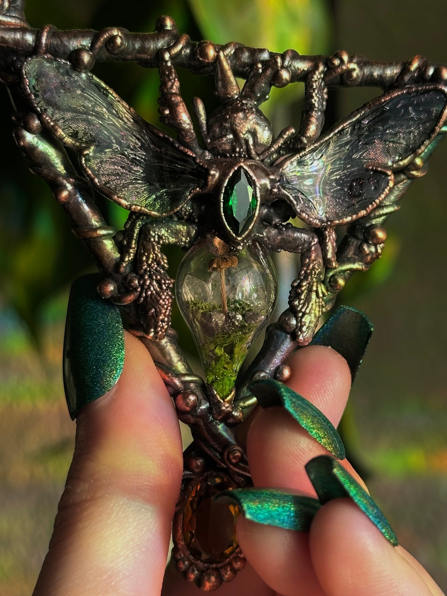 Carpenter Bee Terarrium Amulet (Citrine and Emerald)