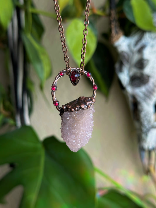 Spirit Quartz and Garnet Amulet