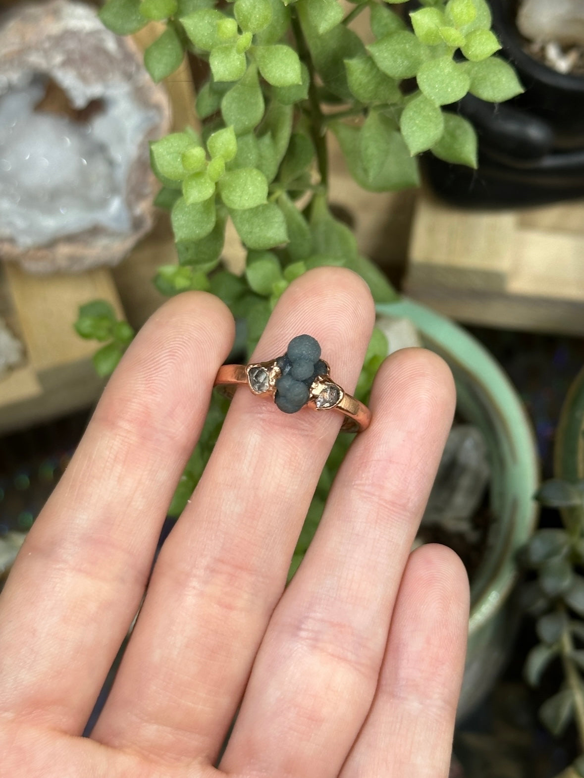 Grape Agate and Herkimer Diamond ring