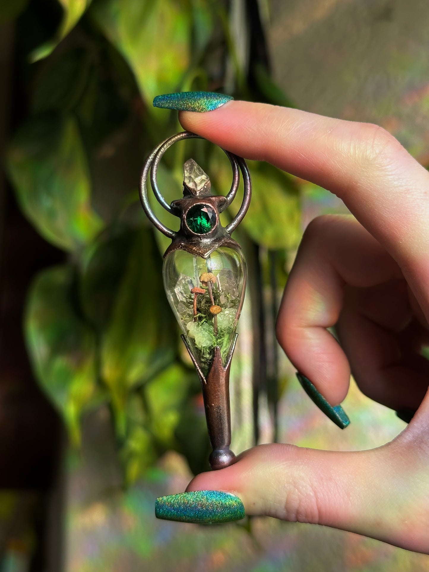 Emerald Mushroom Forest Terrarium Pendant