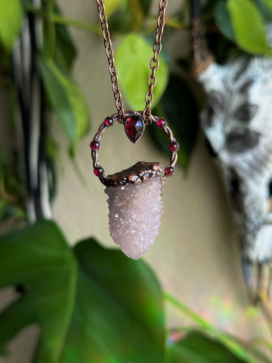Spirit Quartz and Garnet Amulet