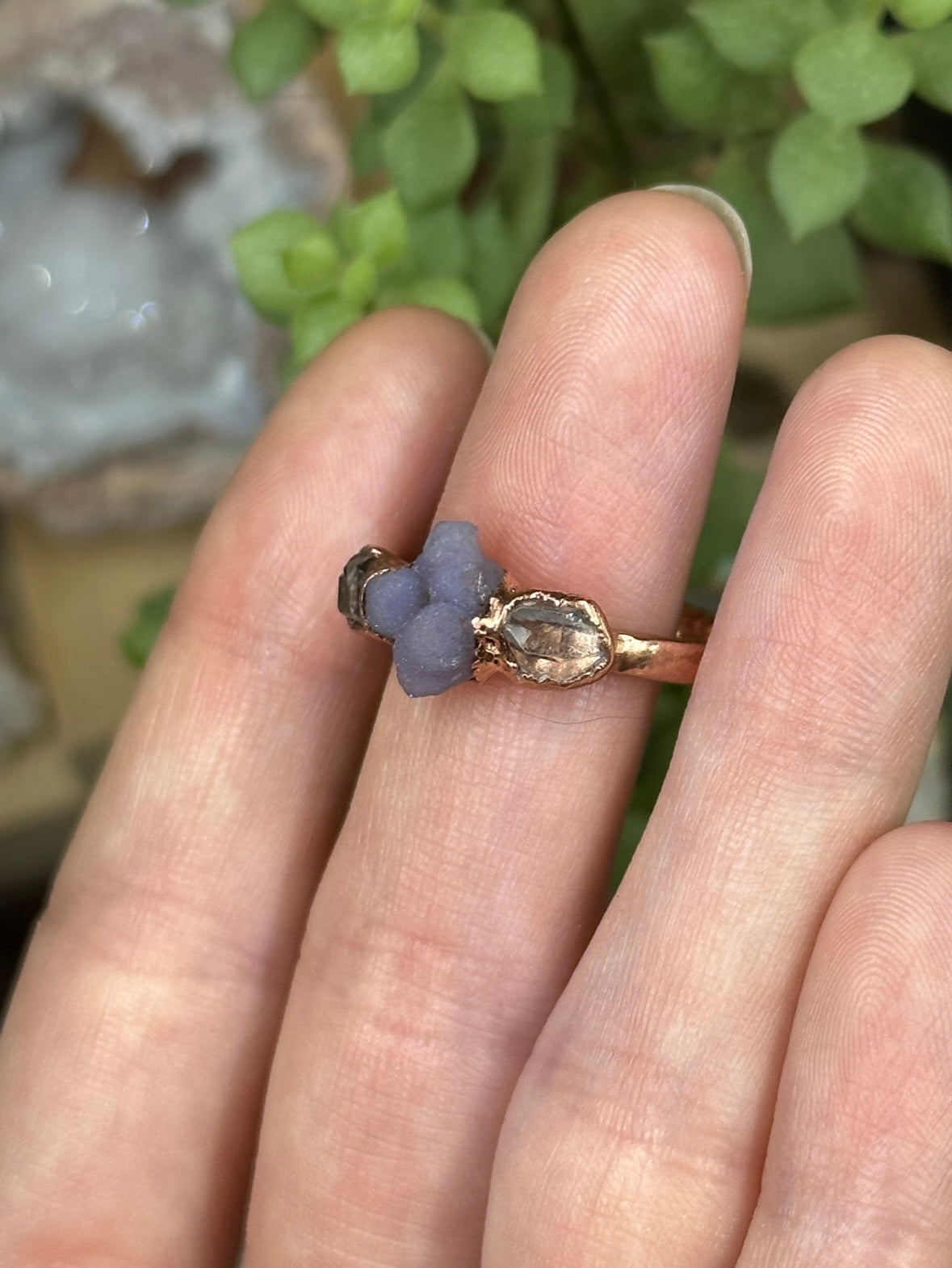 Grape Agate and Herkimer Diamond ring