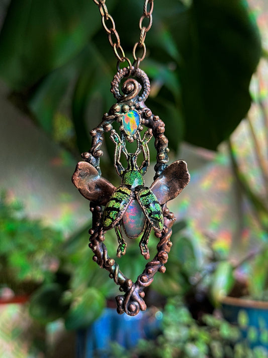 Opal Weevil Beetle Pendant