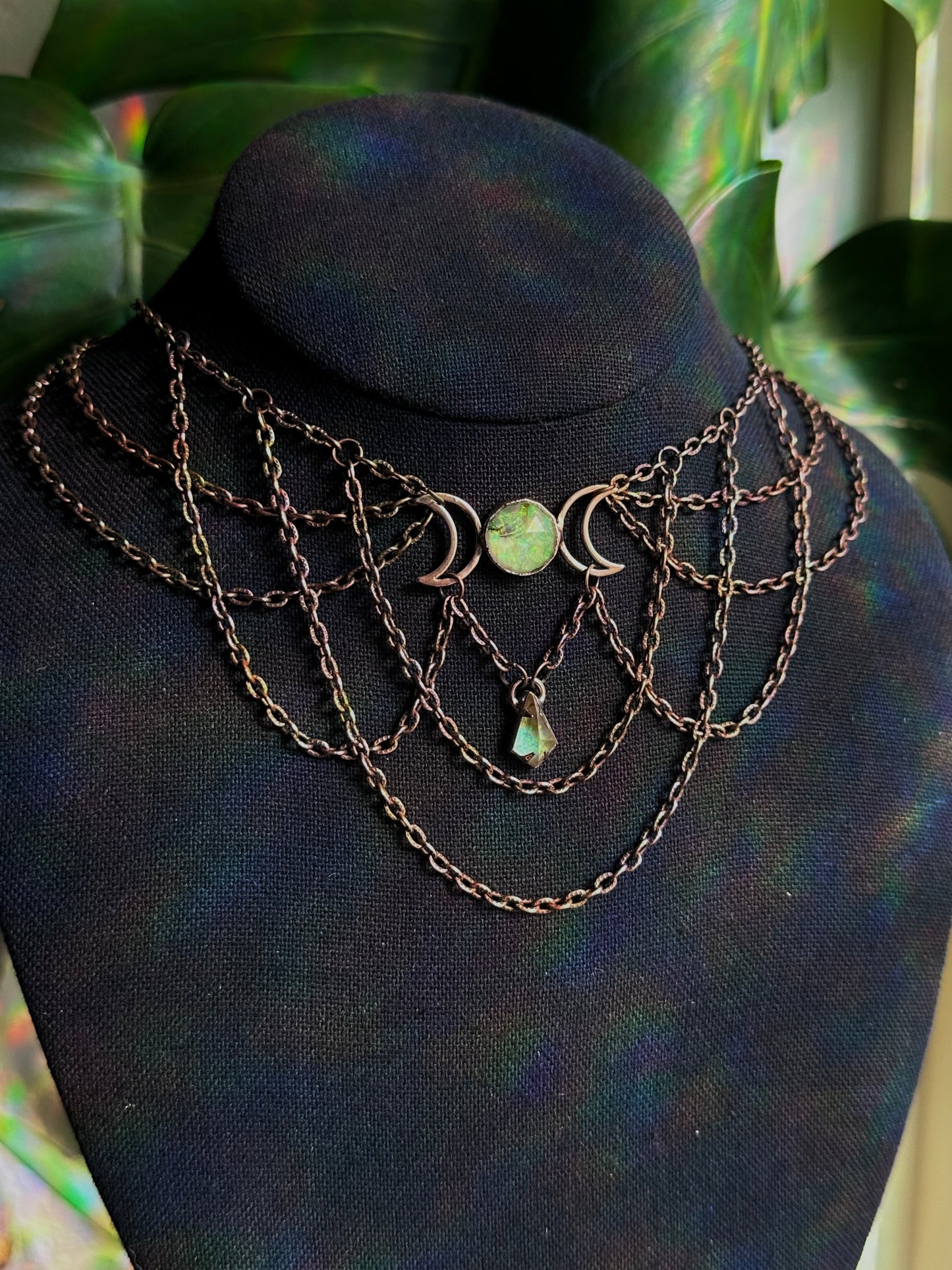 Sterling opal triple moon choker