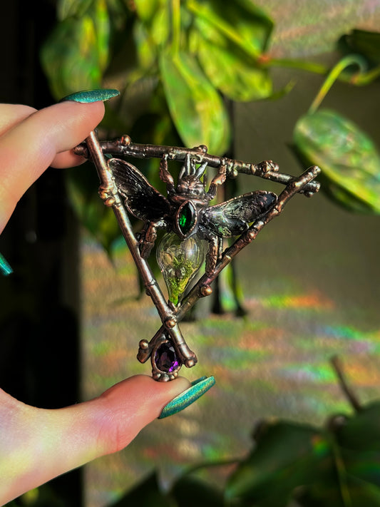 Carpenter Bee Terarrium Amulet (Emerald and Amethyst)