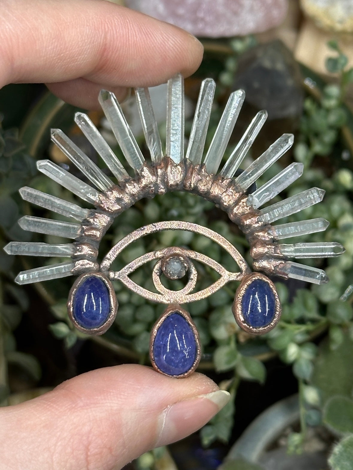 Tanzanite and Quartz point eye amulet