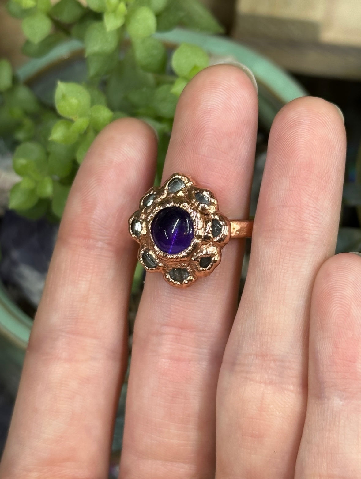 Amethyst and Herkimer Diamond ring