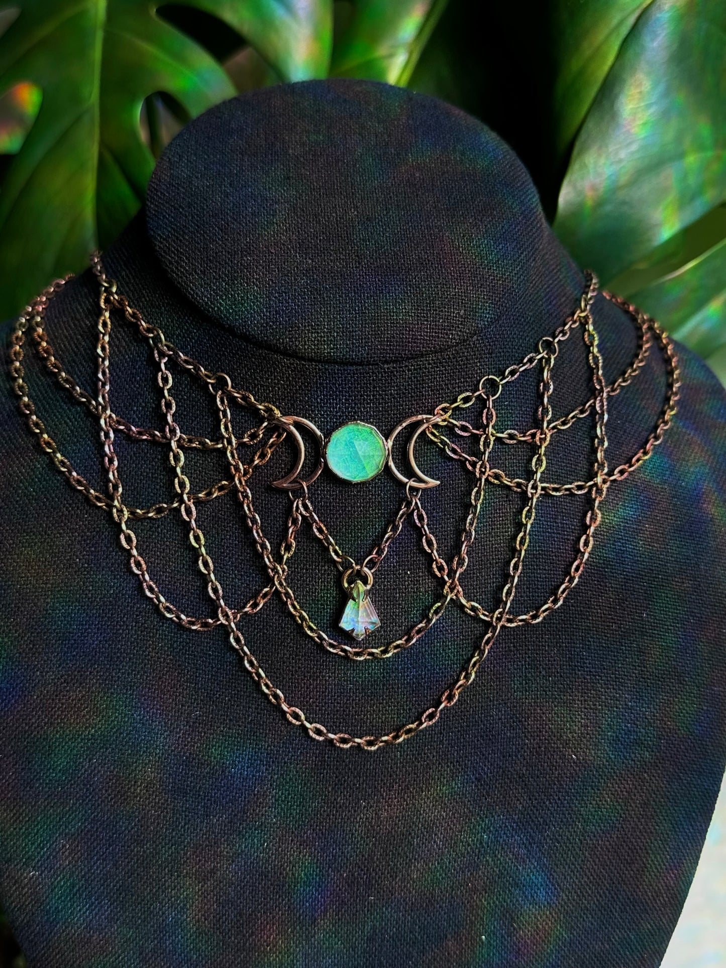 Sterling opal triple moon choker