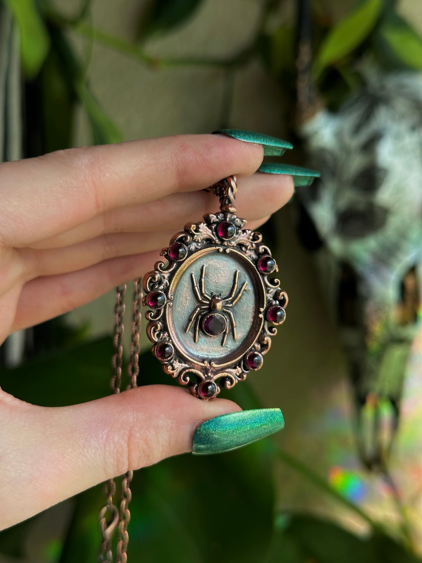 Garnet Spider Antique Frame Matching Pendants