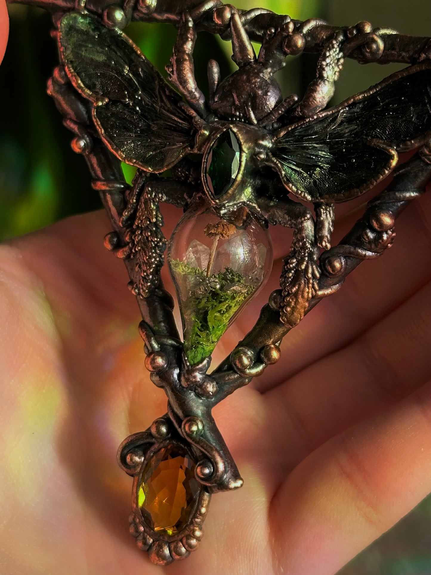 Carpenter Bee Terarrium Amulet (Citrine and Emerald)