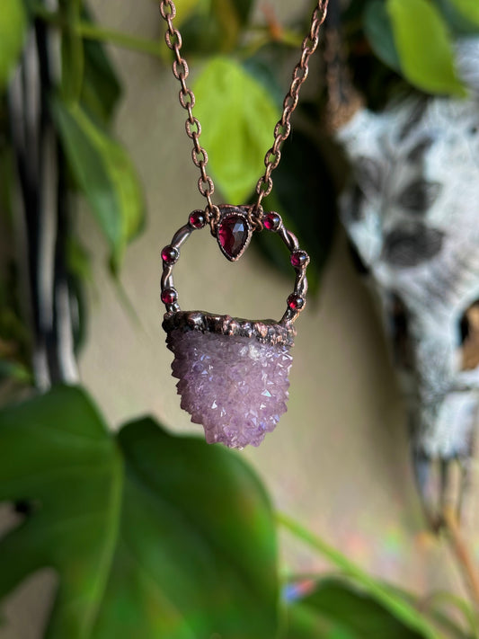Spirit Quartz and Garnet Amulet
