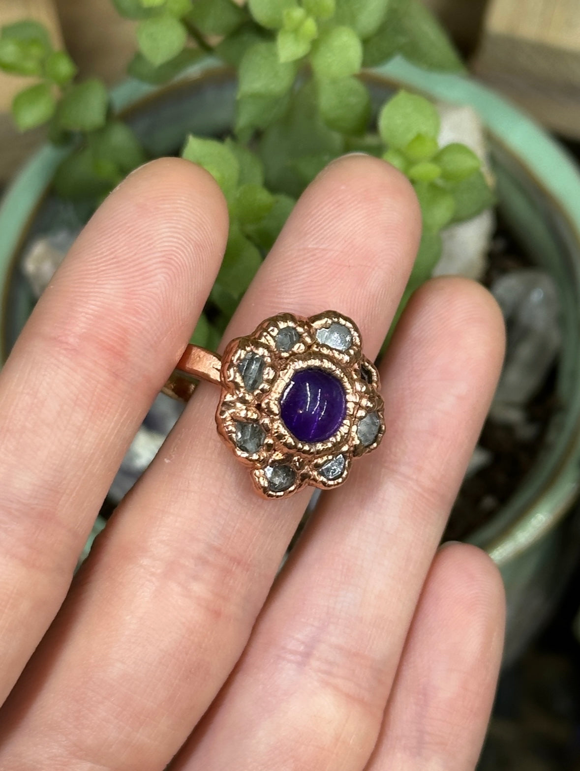 Amethyst and Herkimer Diamond ring