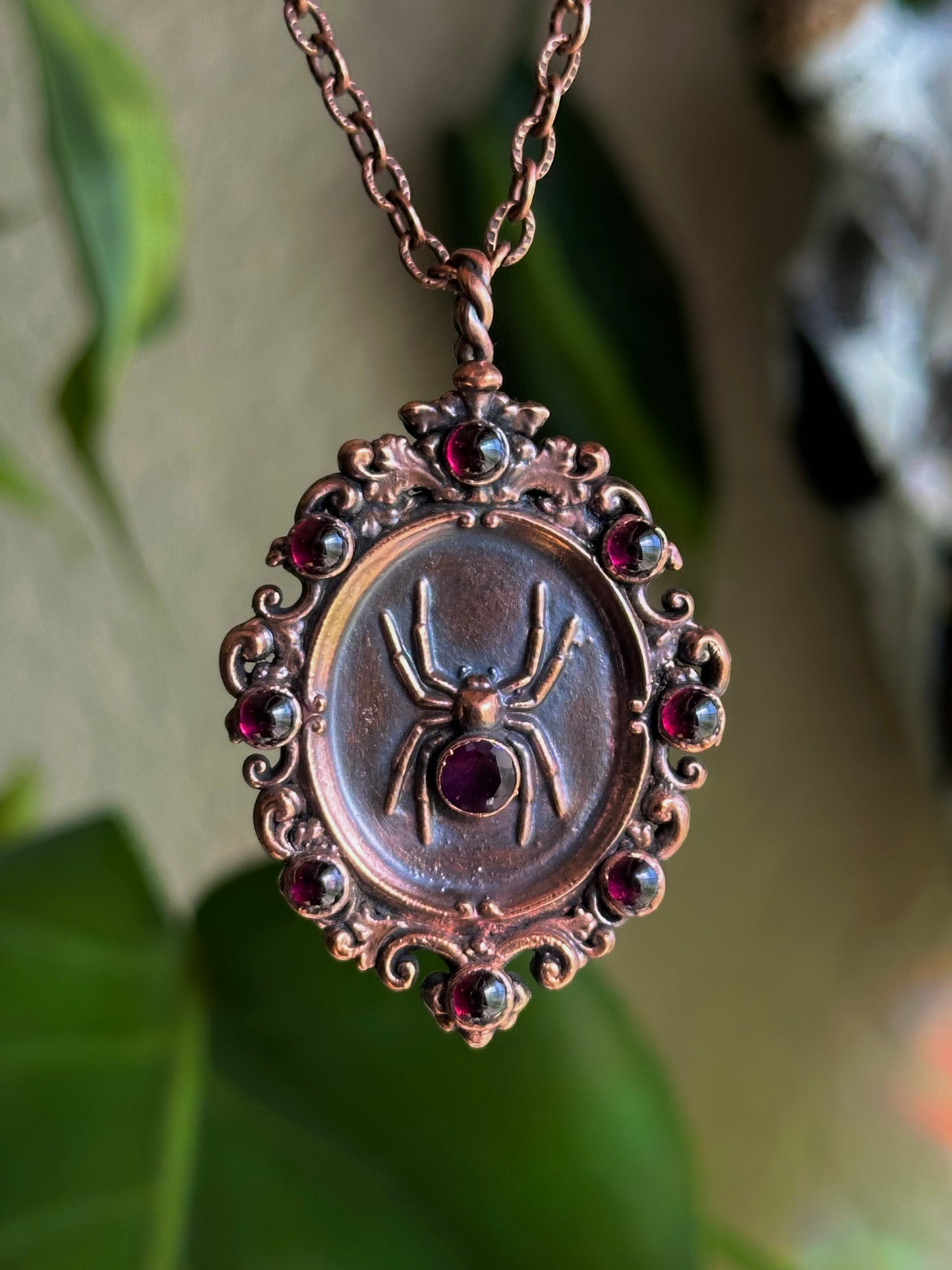 Garnet Spider Antique Frame Matching Pendants