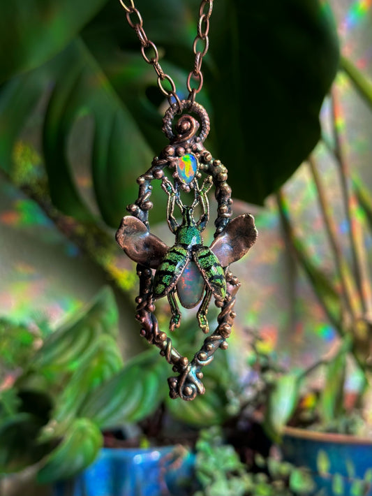 Opal Weevil Beetle Pendant