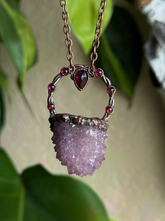 Spirit Quartz and Garnet Amulet