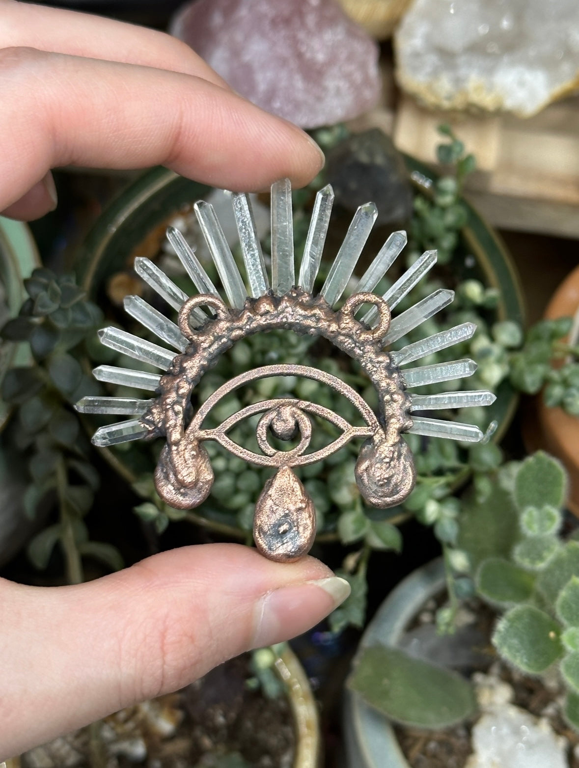 Tanzanite and Quartz point eye amulet