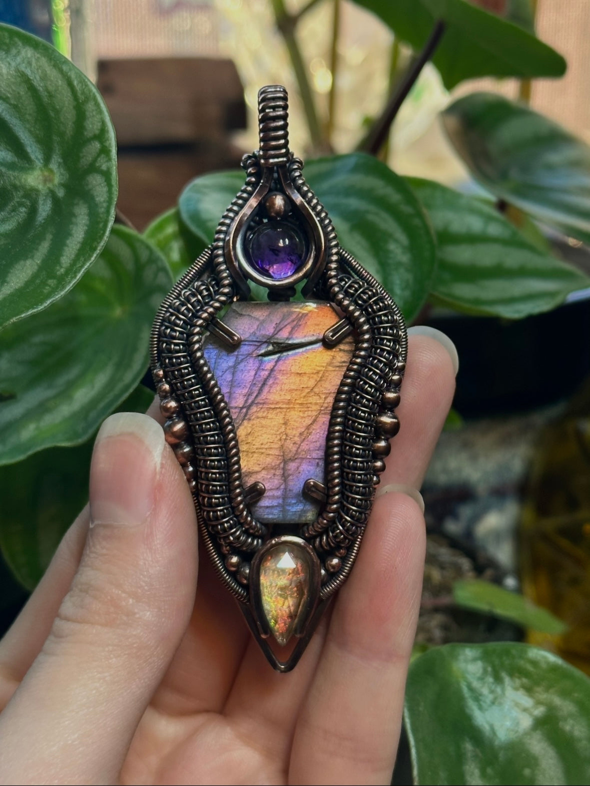 Labradorite coffin amulet