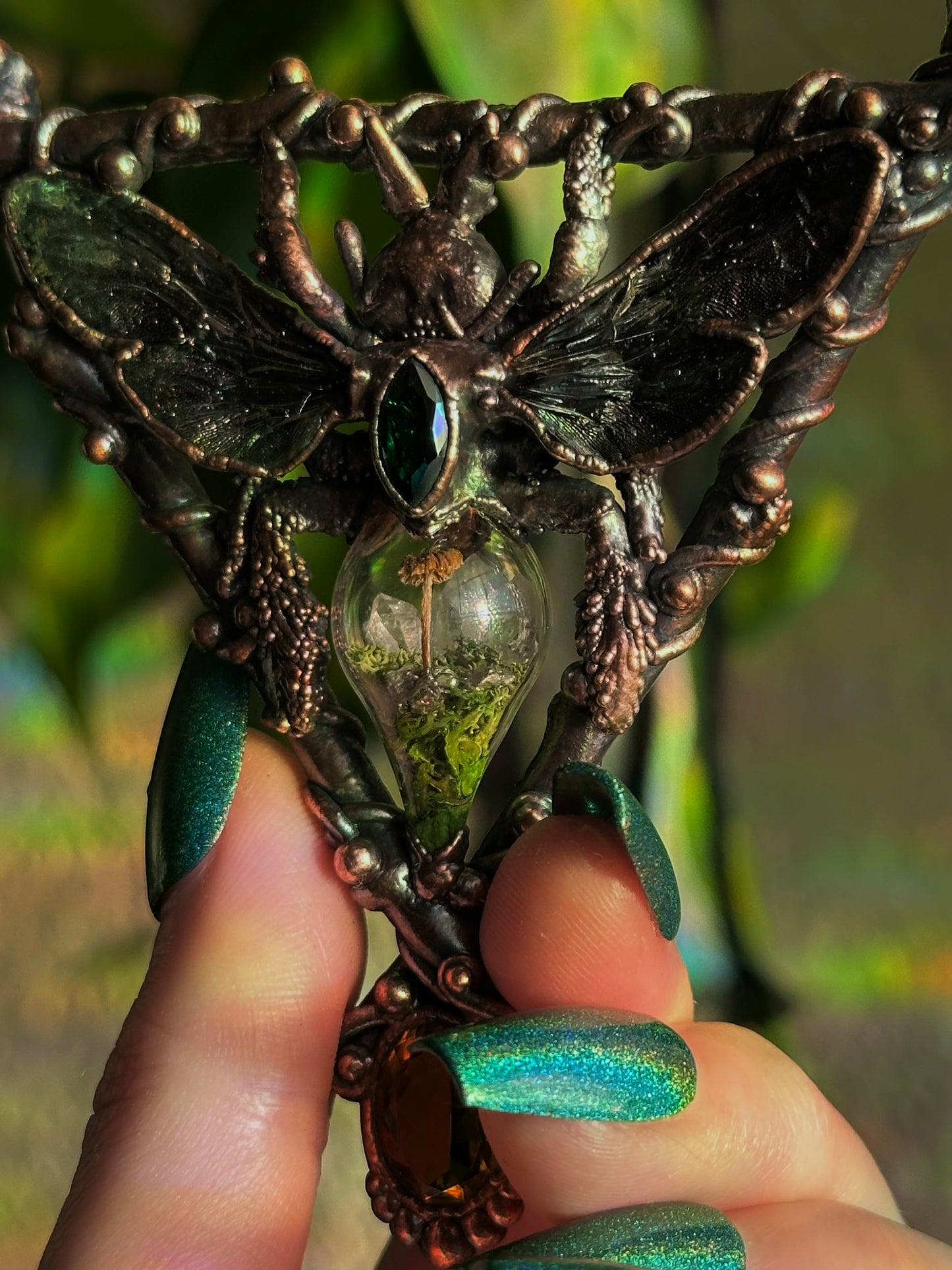 Carpenter Bee Terarrium Amulet (Citrine and Emerald)