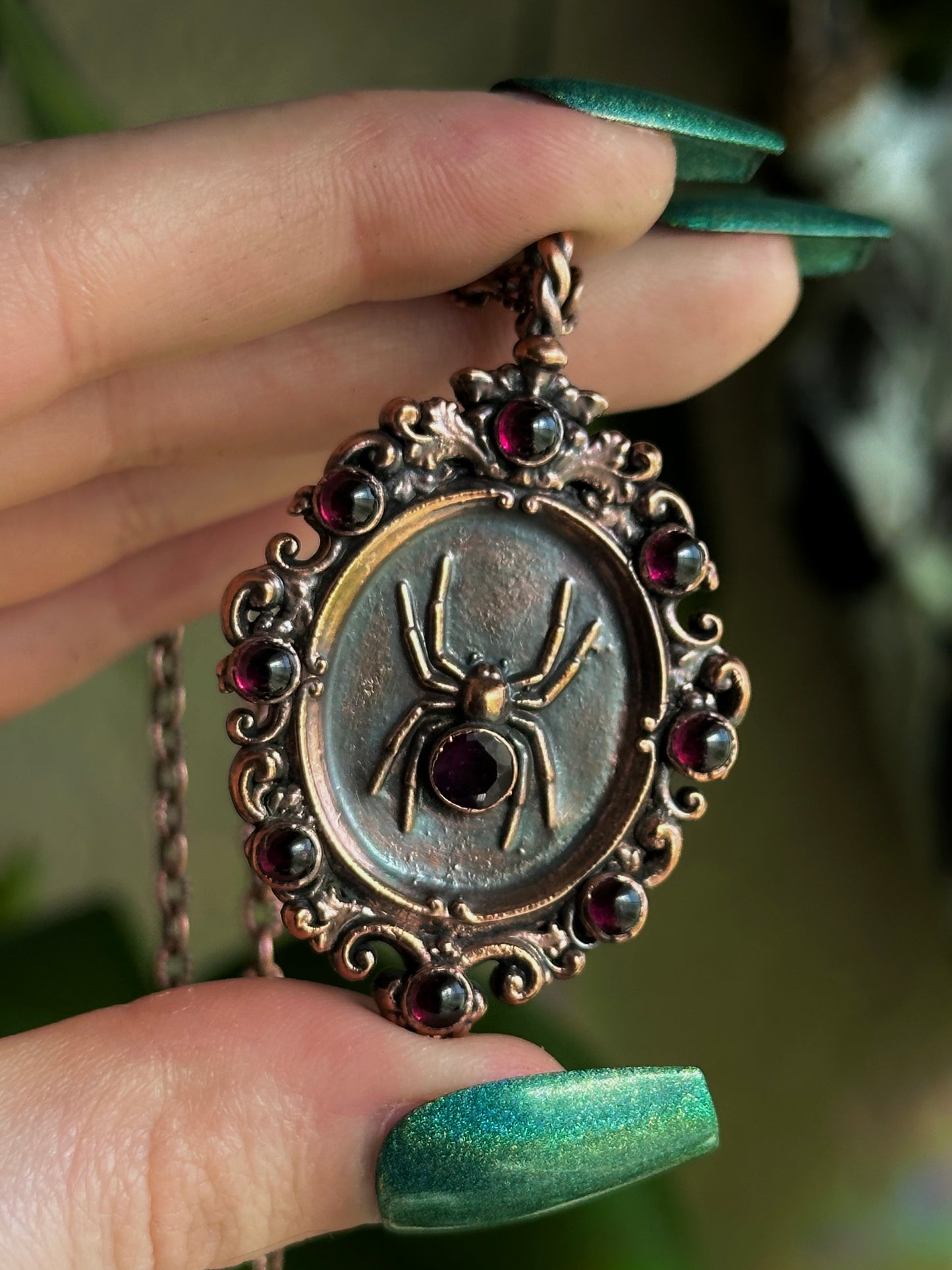 Garnet Spider Antique Frame Matching Pendants