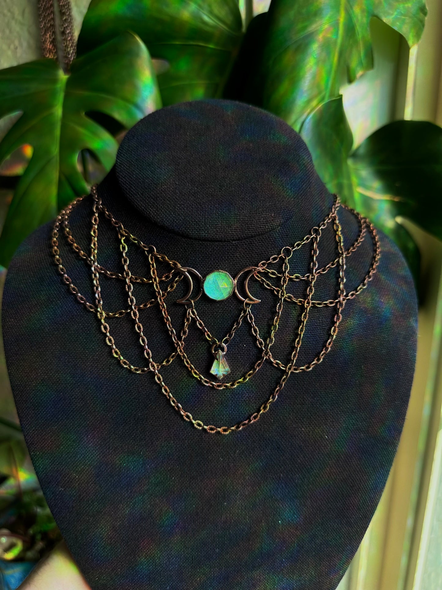 Sterling opal triple moon choker
