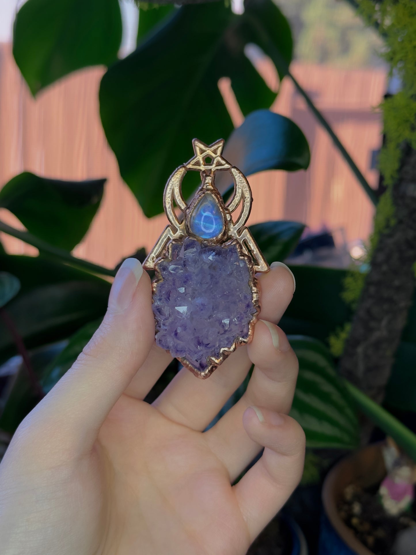 Celestial Amethyst and Moonstone Amulet