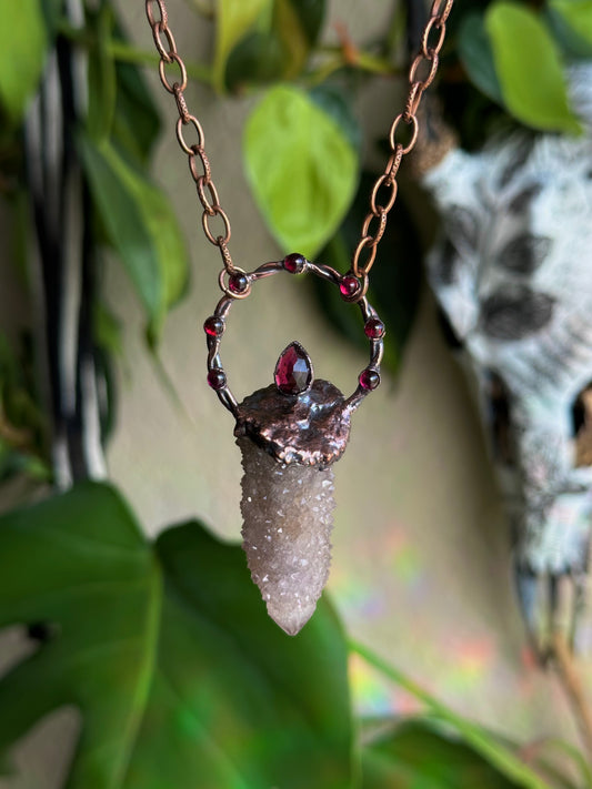 Spirit Quartz and Garnet Amulet