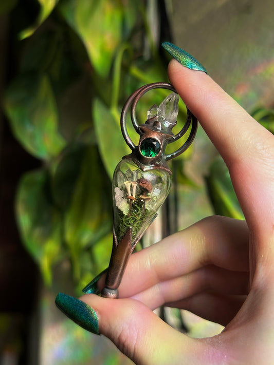 Emerald Mushroom Forest Terrarium Pendant
