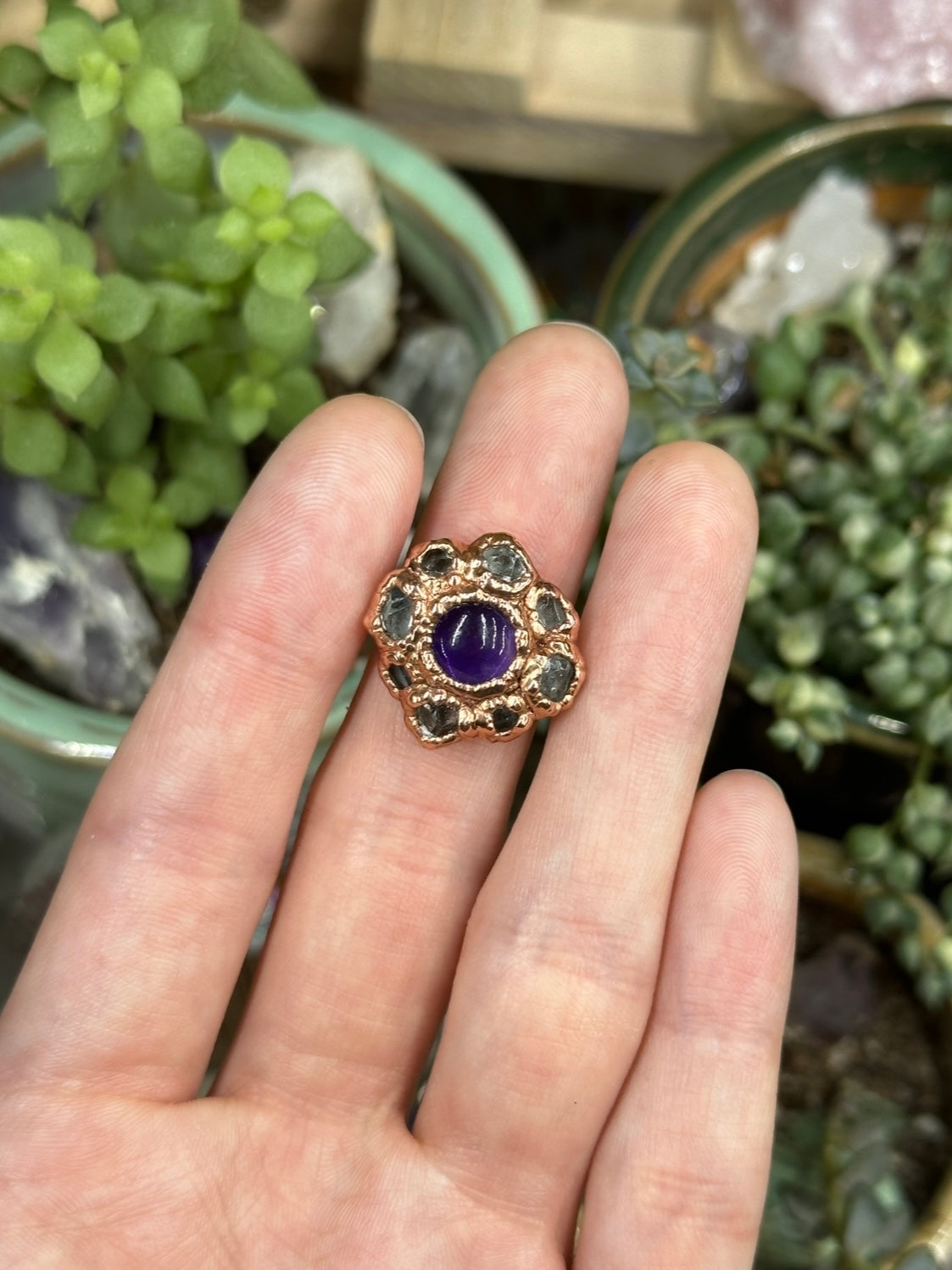 Amethyst and Herkimer Diamond ring