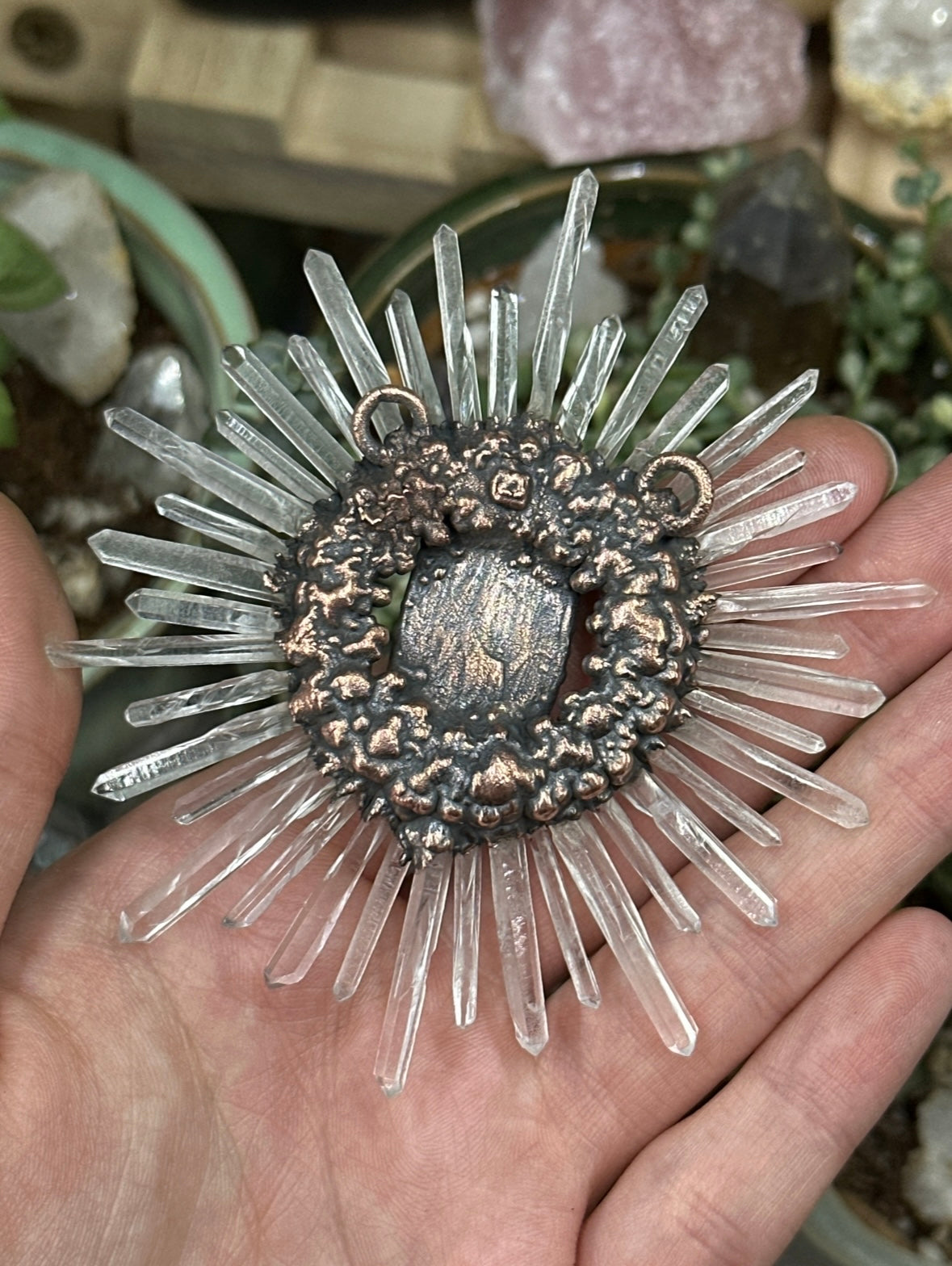 Moonstone and Quartz point amulet