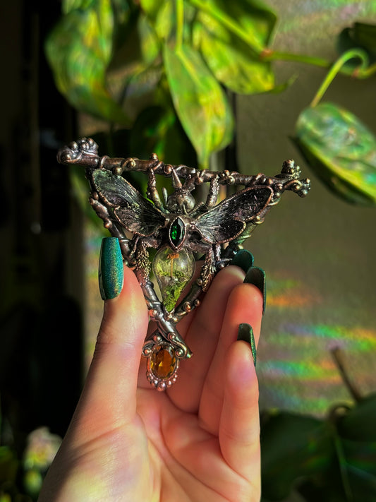 Carpenter Bee Terarrium Amulet (Citrine and Emerald)