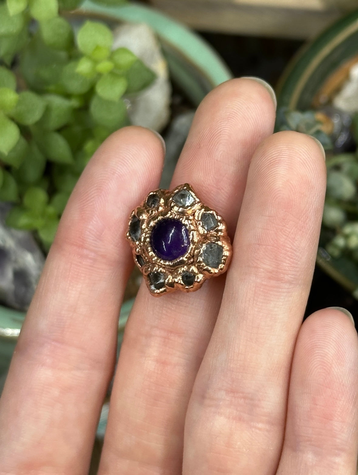 Amethyst and Herkimer Diamond ring