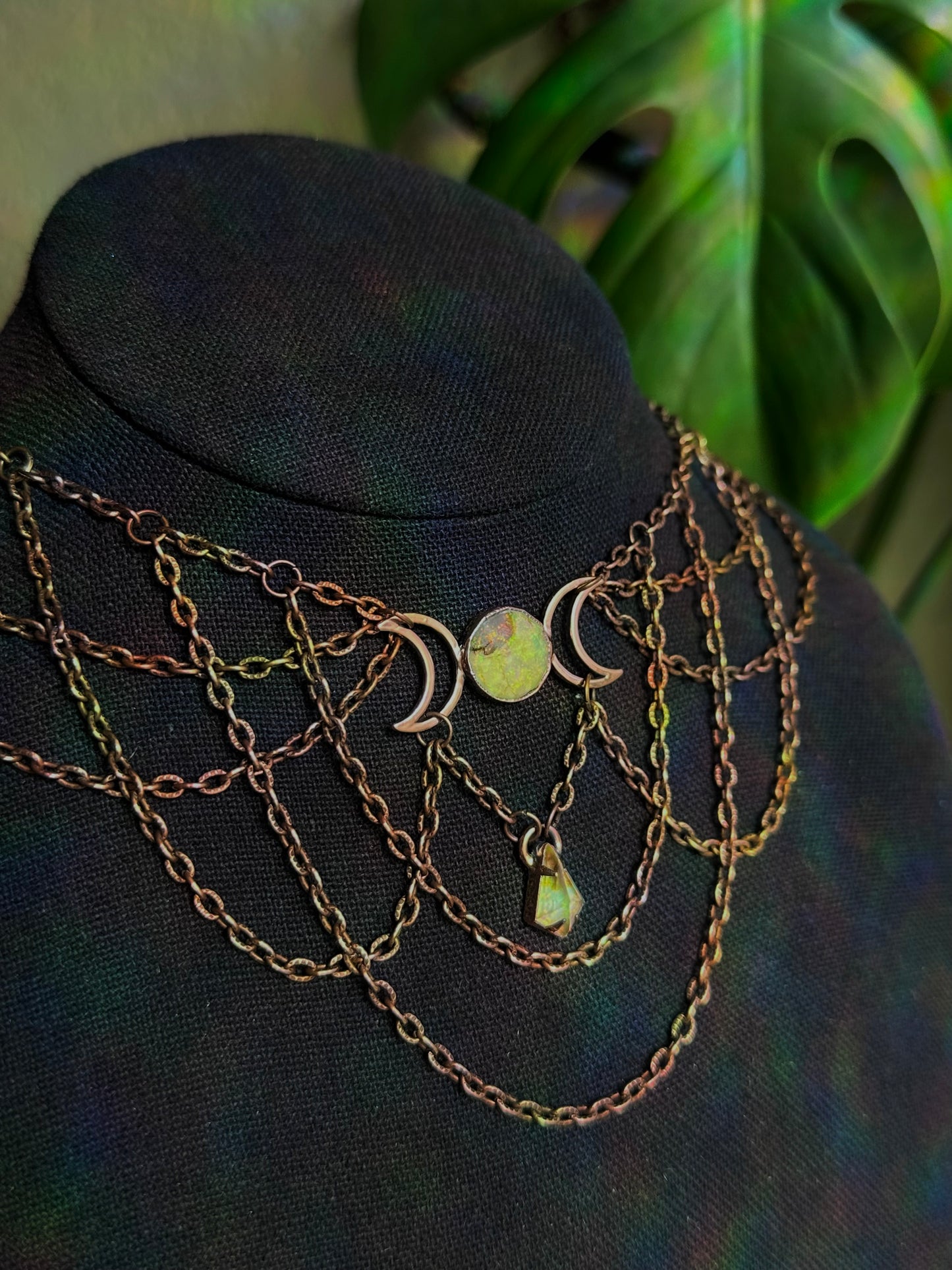 Sterling opal triple moon choker