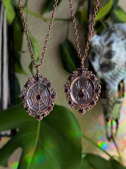 Garnet Spider Antique Frame Matching Pendants