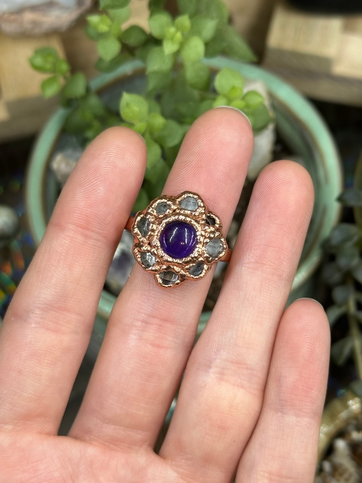 Amethyst and Herkimer Diamond ring