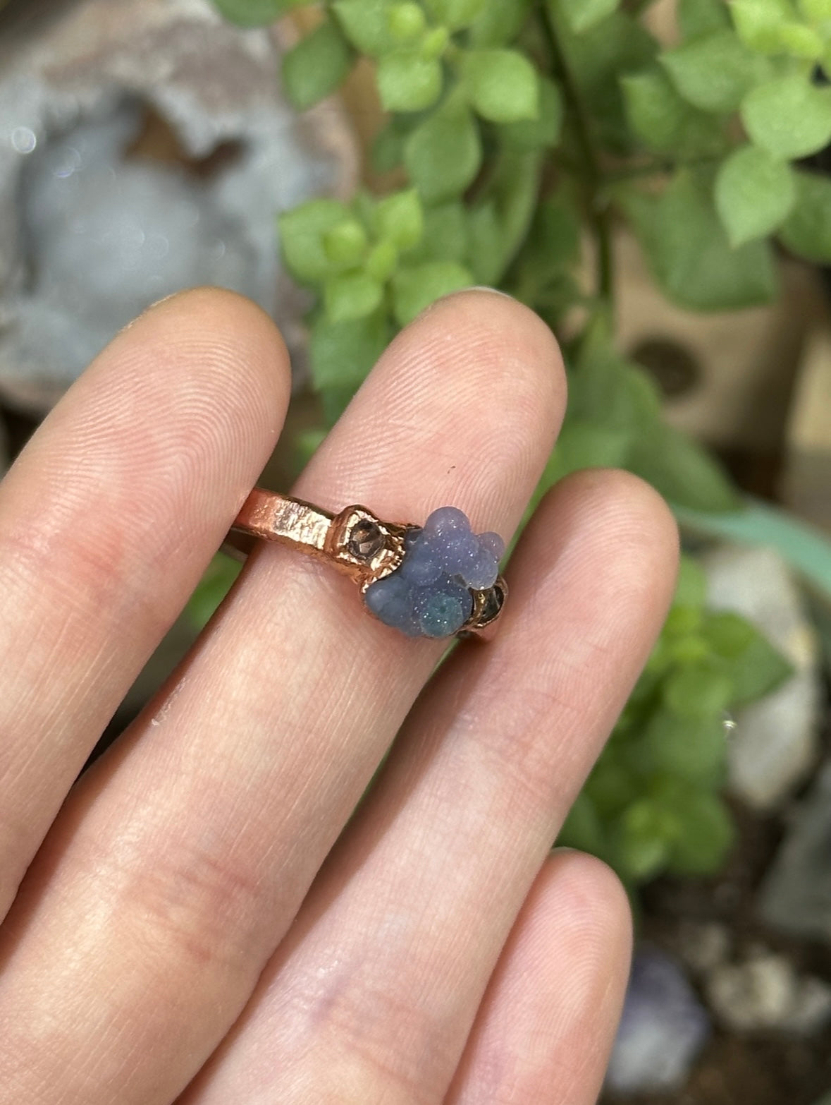 Grape Agate and Herkimer Diamond ring