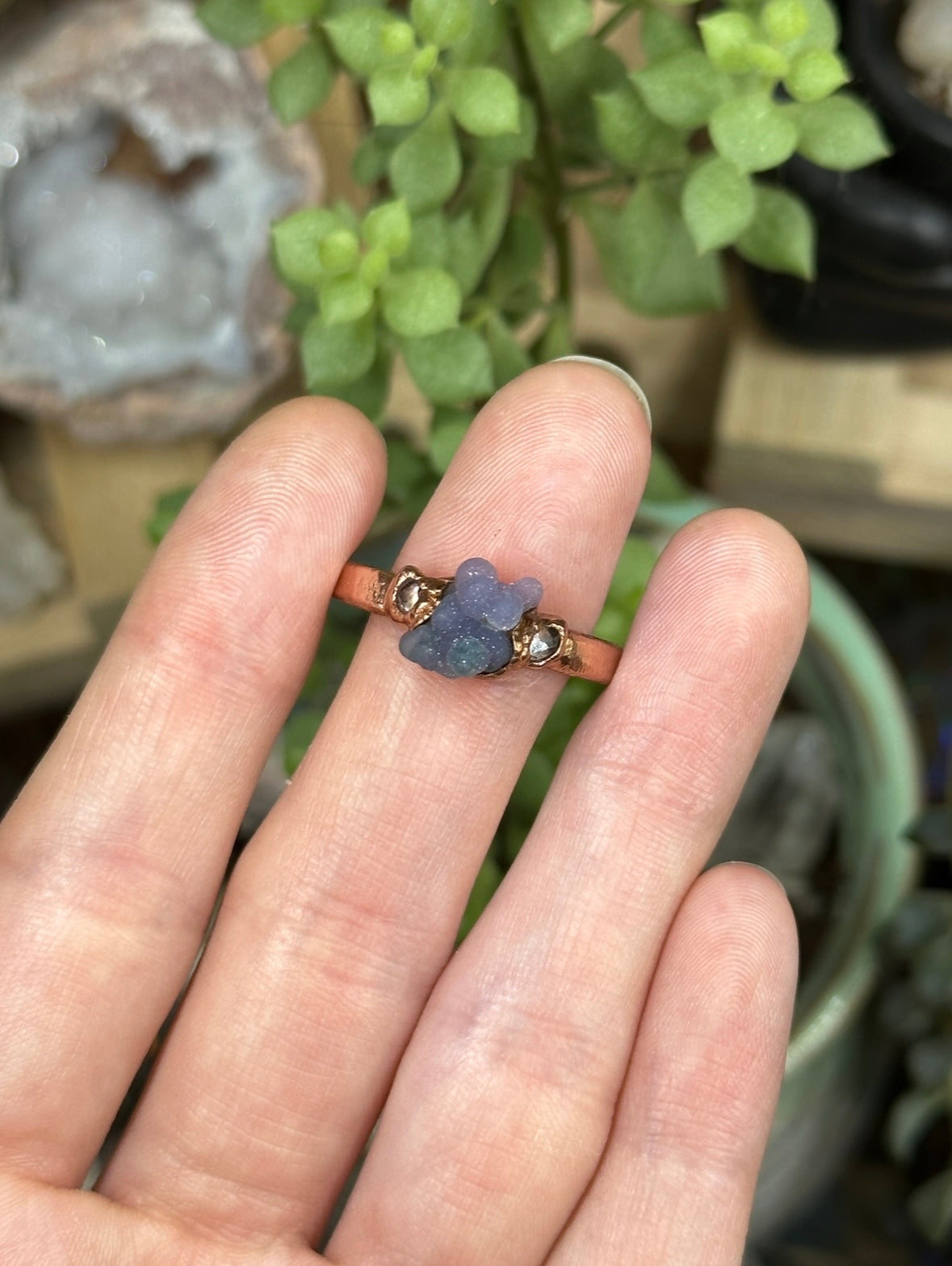Grape Agate and Herkimer Diamond ring