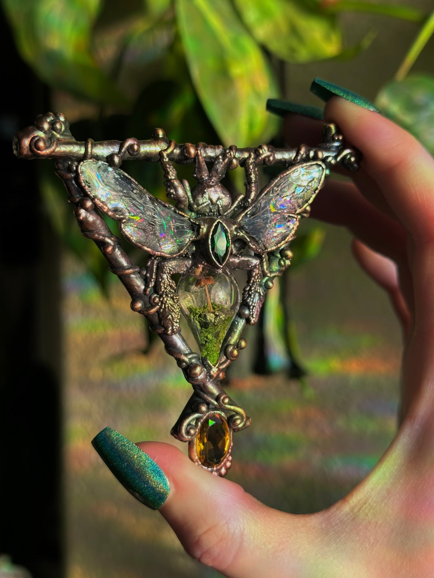 Carpenter Bee Terarrium Amulet (Citrine and Emerald)