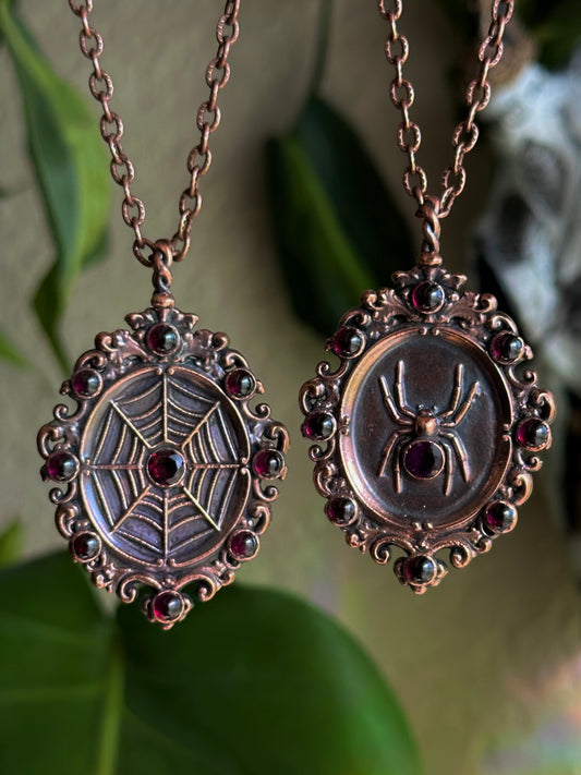 Garnet Spider Antique Frame Matching Pendants