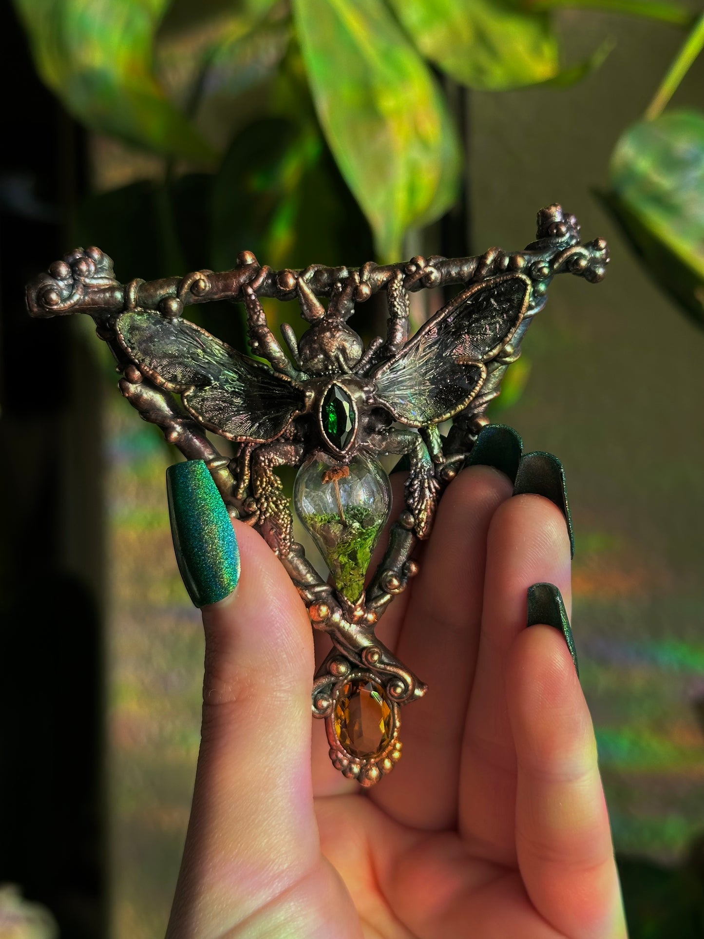 Carpenter Bee Terarrium Amulet (Citrine and Emerald)