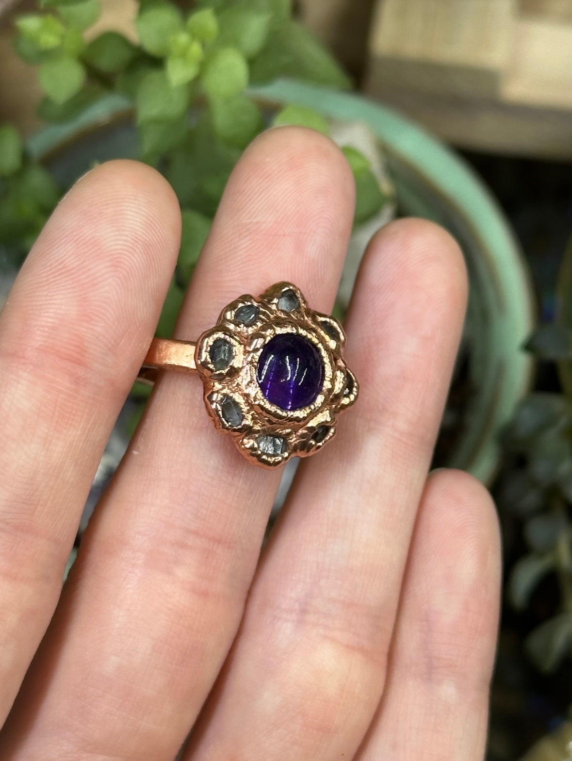Amethyst and Herkimer Diamond ring