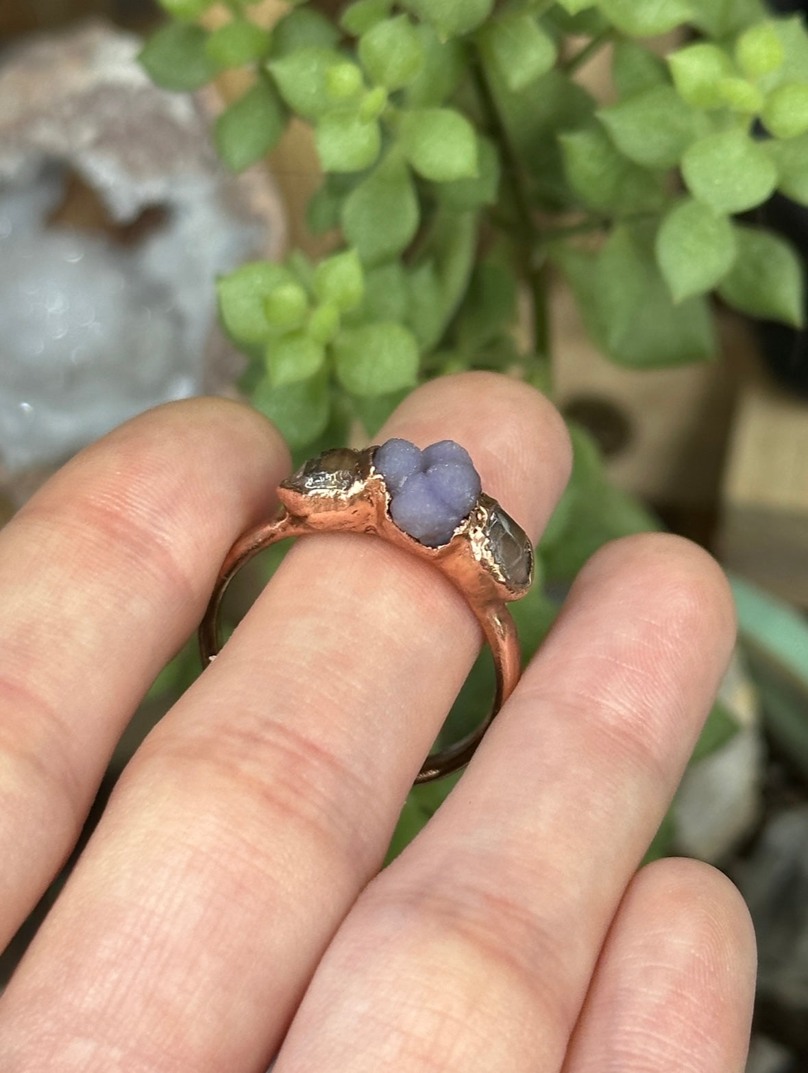 Grape Agate and Herkimer Diamond ring