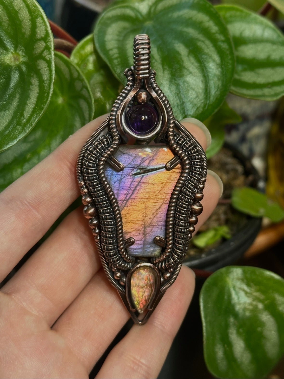 Labradorite coffin amulet